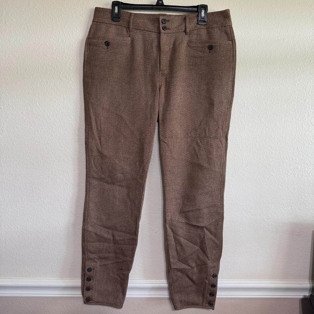 Lauren Ralph Lauren Pants Womens‎ 12 Brown Herringbone Slim Button Ankle Classic